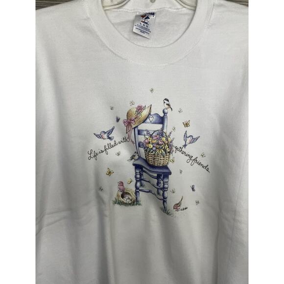 Vintage Grandma Sweater Rocking Chair Birds Graphic Women Sz XL USA Made - Picture 2 of 5